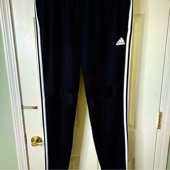Adidas men’s Black Joggers with White Stripes and zippered ankles size XL - Picture 11 of 11